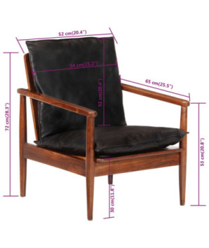 Fotoliu, negru, piele naturală & lemn masiv acacia, cu aspect retro - WOODBB1632