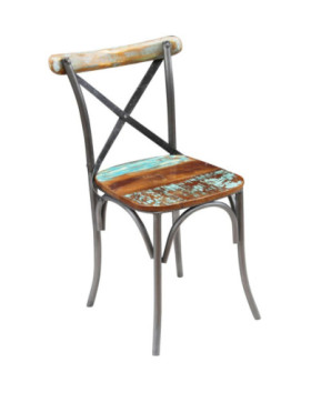Scaune bucătărie multicolor vintage, din lemn masiv reciclat, cu spătar, 6 buc., handmade