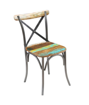 Scaune bucătărie multicolor vintage, din lemn masiv reciclat, cu spătar, 6 buc., handmade