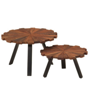 Măsuță cafea set 2 piese, din lemn masiv reciclat, rotundă, 54 x 34 cm și 44 x 24 cm
