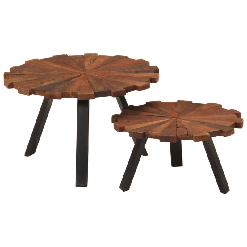 Măsuță cafea set 2 piese, din lemn masiv reciclat, rotundă, 54 x 34 cm și 44 x 24 cm