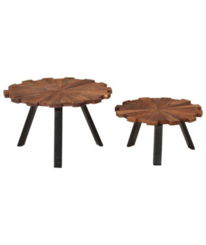 Măsuță cafea set 2 piese, din lemn masiv reciclat, rotundă, 54 x 34 cm și 44 x 24 cm