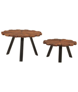 Măsuță cafea set 2 piese, din lemn masiv reciclat, rotundă, 54 x 34 cm și 44 x 24 cm