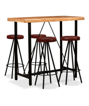 Masă bar cu 4 scaune fără spătar, aspect industrial, din lemn masiv reciclat, dreptunghiulară, 120 x 60 x 107 cm, handmade