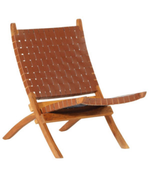 Scaun relaxant pliant, maro, piele naturală - WOODBB1659