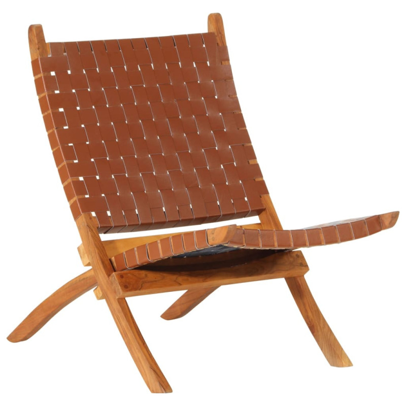 Scaun relaxant pliant, maro, piele naturală - WOODBB1659