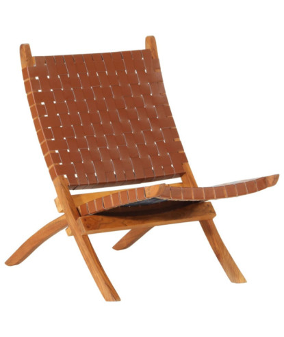 Scaun relaxant pliant, maro, piele naturală - WOODBB1659