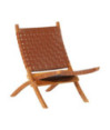 Scaun relaxant pliant, maro, piele naturală - WOODBB1659