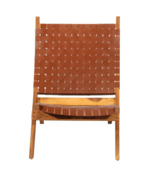 Scaun relaxant pliant, maro, piele naturală - WOODBB1659