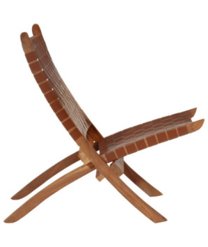 Scaun relaxant pliant, maro, piele naturală - WOODBB1659