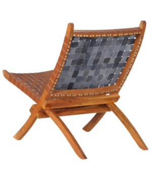 Scaun relaxant pliant, maro, piele naturală - WOODBB1659