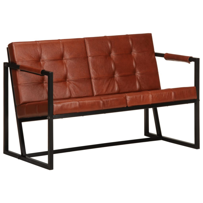 Canapea cu 2 locuri, maro, piele naturală de capră, cu aspect vintage - WOODBB1678