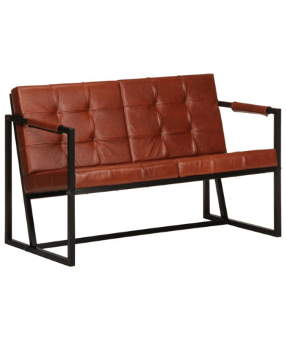 Canapea cu 2 locuri, maro, piele naturală de capră, cu aspect vintage - WOODBB1678