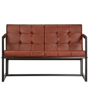 Canapea cu 2 locuri, maro, piele naturală de capră, cu aspect vintage - WOODBB1678