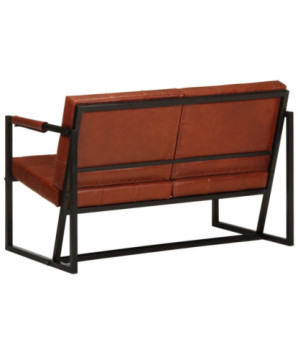 Canapea cu 2 locuri, maro, piele naturală de capră, cu aspect vintage - WOODBB1678