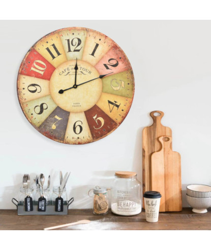 Ceas de perete vintage colorat, 60 cm, cu aspect retro - WOODBB1679