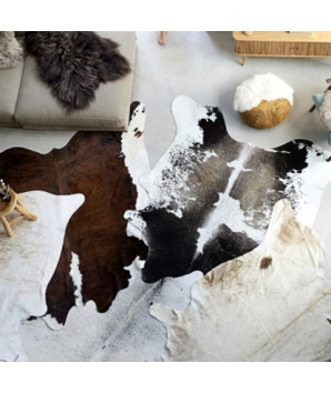 Covor, alb și negru, 180x220 cm, piele naturală de vacă - WOODBB1684