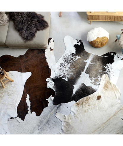 Covor, alb și negru, 180x220 cm, piele naturală de vacă - WOODBB1684