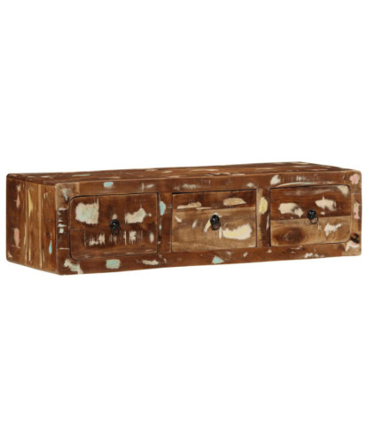 Comodă TV suspendată, aspect vintage, din lemn masiv reciclat, 100x32x25 cm