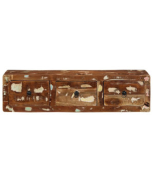 Comodă TV suspendată, aspect vintage, din lemn masiv reciclat, 100x32x25 cm