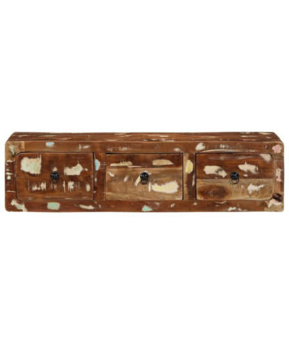 Comodă TV suspendată, aspect vintage, din lemn masiv reciclat, 100x32x25 cm