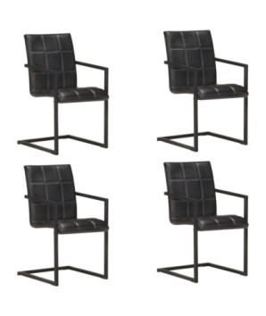 Scaune de bucătărie consolă, 4 buc., negru, piele naturală , cu aspect retro - WOODBB1695