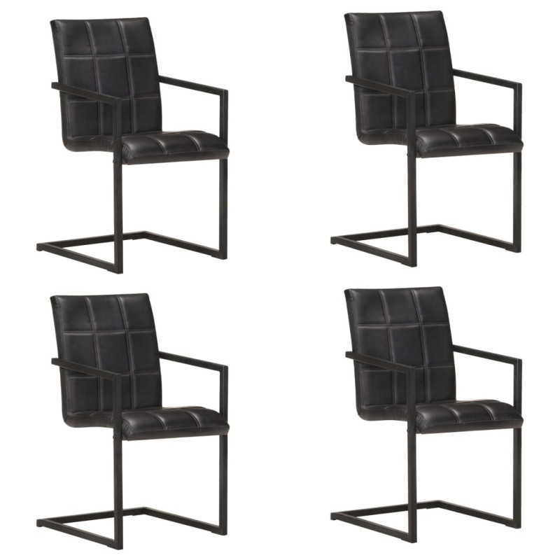 Scaune de bucătărie consolă, 4 buc., negru, piele naturală  , cu aspect retro - WOODBB1695