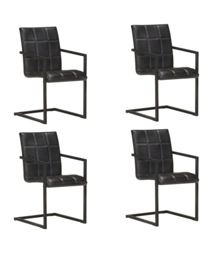 Scaune de bucătărie consolă, 4 buc., negru, piele naturală , cu aspect retro - WOODBB1695