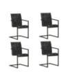 Scaune de bucătărie consolă, 4 buc., negru, piele naturală  , cu aspect retro - WOODBB1695
