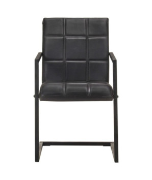 Scaune de bucătărie consolă, 4 buc., negru, piele naturală , cu aspect retro - WOODBB1695