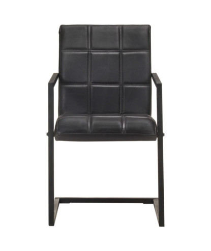 Scaune de bucătărie consolă, 4 buc., negru, piele naturală , cu aspect retro - WOODBB1695