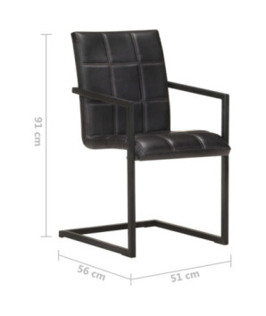 Scaune de bucătărie consolă, 4 buc., negru, piele naturală  , cu aspect retro - WOODBB1695