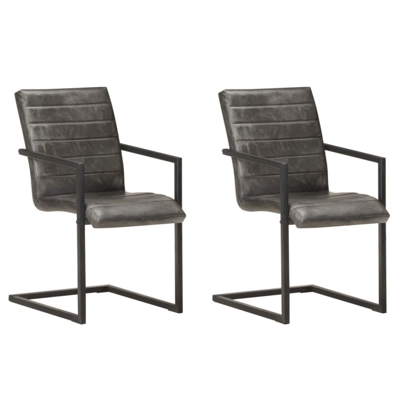 Scaune de bucătărie tip consolă, 2 buc., gri, piele naturală, cu aspect retro - WOODBB1699