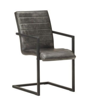 Scaune de bucătărie tip consolă, 2 buc., gri, piele naturală, cu aspect retro - WOODBB1699