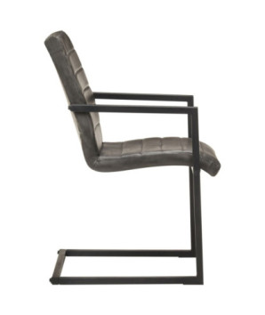 Scaune de bucătărie tip consolă, 2 buc., gri, piele naturală, cu aspect retro - WOODBB1699