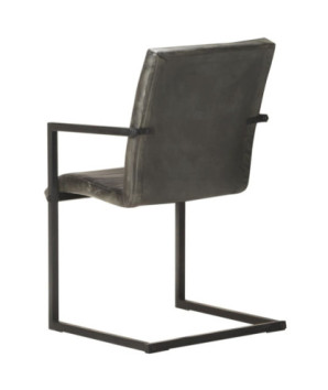 Scaune de bucătărie tip consolă, 2 buc., gri, piele naturală, cu aspect retro - WOODBB1699