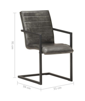 Scaune de bucătărie tip consolă, 2 buc., gri, piele naturală, cu aspect retro - WOODBB1699