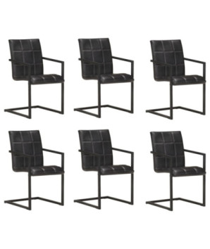 Scaune de bucătărie consolă, 6 buc., negru, piele naturală , cu aspect retro - WOODBB1701