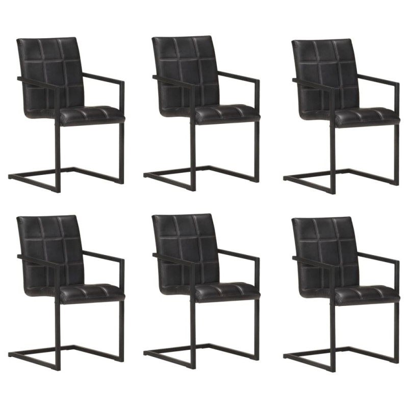 Scaune de bucătărie consolă, 6 buc., negru, piele naturală , cu aspect retro - WOODBB1701 Scaune de bucătărie consolă, 6 buc., negru, piele naturală , cu aspect retro - WOODBB1701