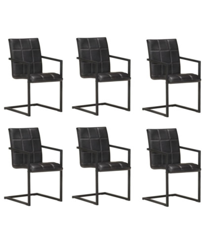 Scaune de bucătărie consolă, 6 buc., negru, piele naturală , cu aspect retro - WOODBB1701
