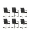 Scaune de bucătărie consolă, 6 buc., negru, piele naturală , cu aspect retro - WOODBB1701 Scaune de bucătărie consolă, 6 buc., negru, piele naturală , cu aspect retro - WOODBB1701