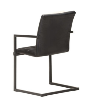 Scaune de bucătărie consolă, 6 buc., negru, piele naturală  , cu aspect retro - WOODBB1701