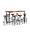 Masă bar cu 8 scaune fără spătar, aspect industrial, din lemn masiv reciclat, dreptunghiulară, 180 x 70 x 107 cm, handmade Masă bar cu 8 scaune fără spătar, aspect industrial, din lemn masiv reciclat, dreptunghiulară, 180 x 70 x 107 cm, handmade