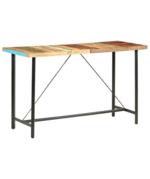 Masă bar cu 8 scaune fără spătar, aspect industrial, din lemn masiv reciclat, dreptunghiulară, 180 x 70 x 107 cm, handmade
