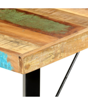 Masă bar cu 8 scaune fără spătar, aspect industrial, din lemn masiv reciclat, dreptunghiulară, 180 x 70 x 107 cm, handmade