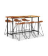 Set mobilier bar 7 piese, lemn reciclat & piele naturală, cu aspect industrial - WOODBB1705 Set mobilier bar 7 piese, lemn reciclat & piele naturală, cu aspect industrial - WOODBB1705