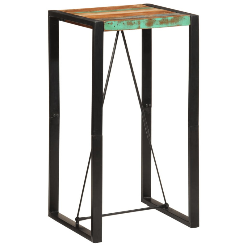 Masă bar cu aspect vintage multicolor, din lemn masiv reciclat, dreptunghiulară, 60x55x110 cm