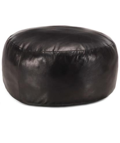 Fotoliu puf, negru, 60 x 30 cm, piele naturală de capră - WOODBB1736