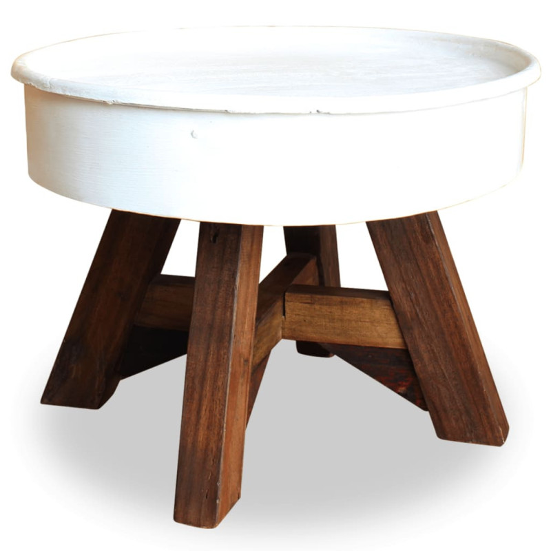 Măsuță cafea industrial, din lemn masiv reciclat, rotundă, 60 x 45 cm, handmade