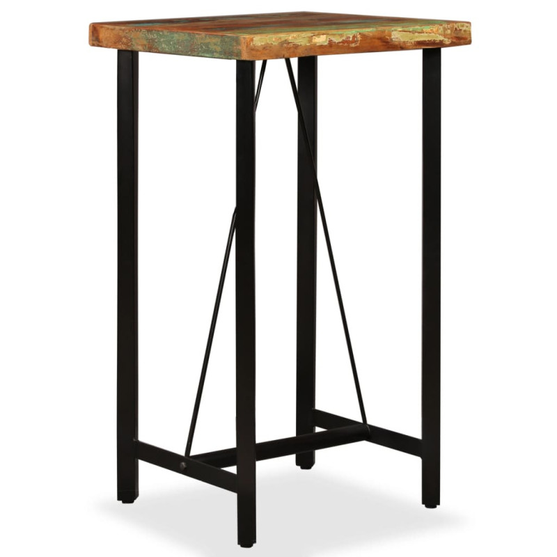Masă bar cu aspect industrial, din lemn masiv reciclat, pătrată, 60 x 60 x 107 cm Masă bar cu aspect industrial, din lemn masiv reciclat, pătrată, 60 x 60 x 107 cm